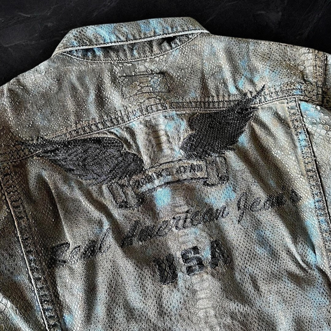 “MIAMI BROWN SNAKESKIN WASH” Robins Jeans Denim Jacket