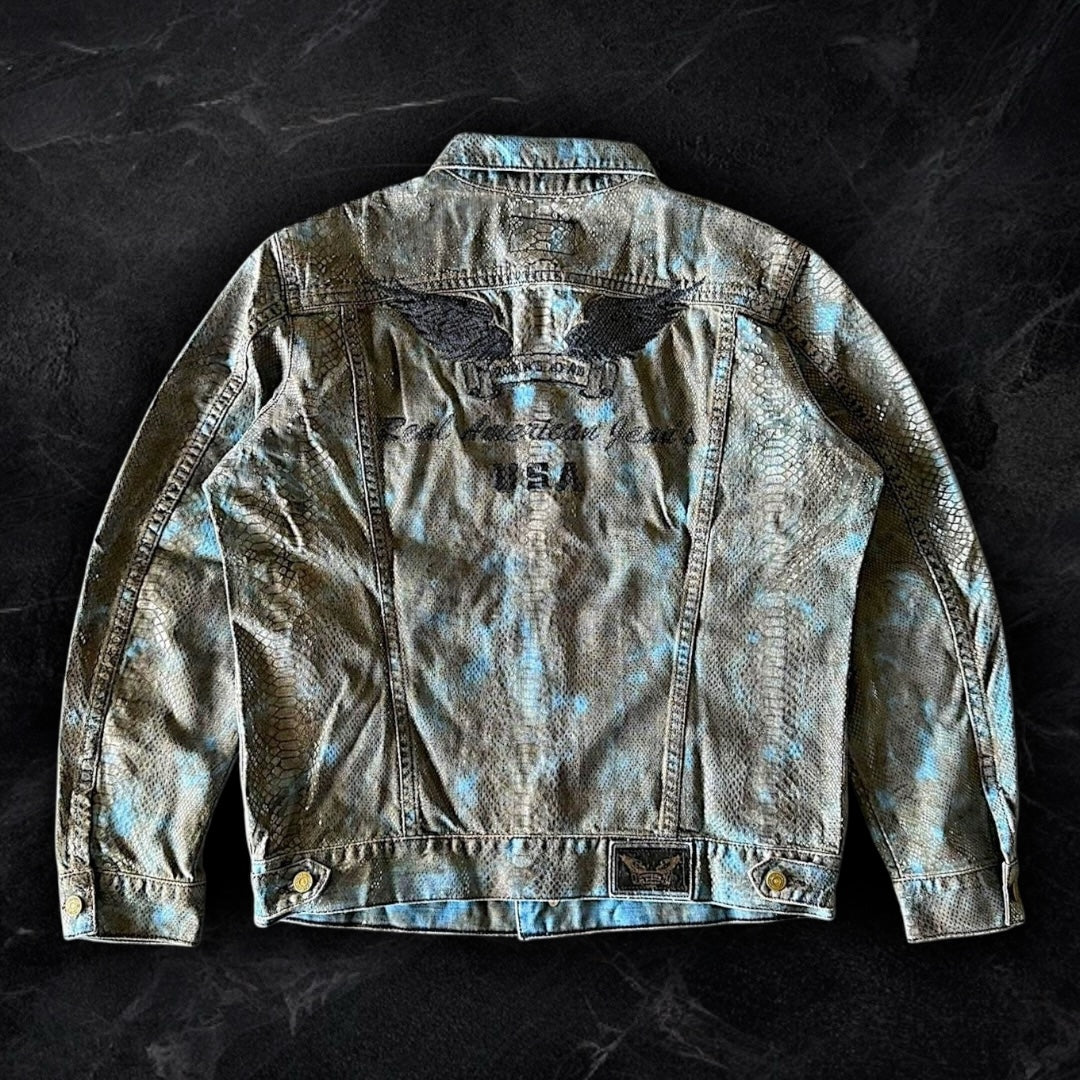 “MIAMI BROWN SNAKESKIN WASH” Robins Jeans Denim Jacket