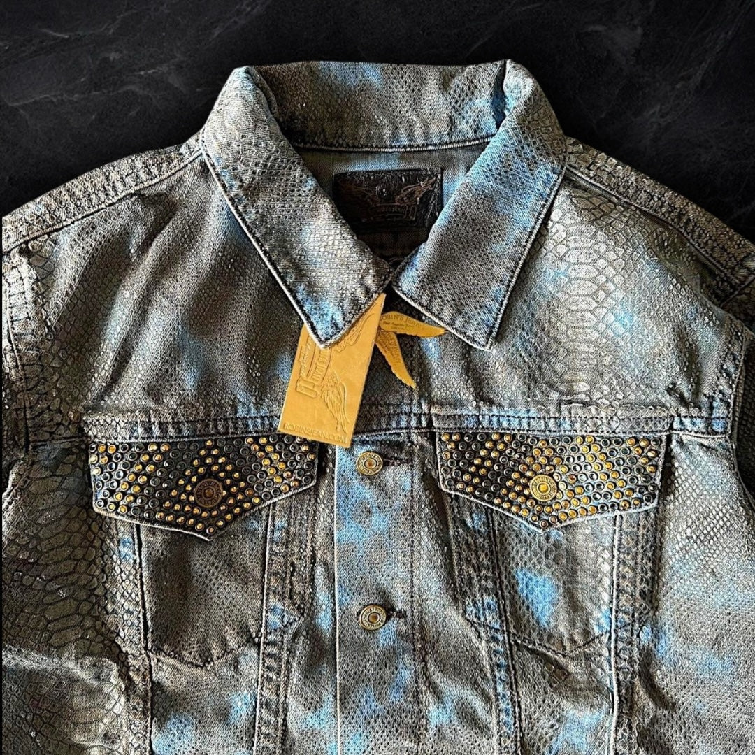 “MIAMI BROWN SNAKESKIN WASH” Robins Jeans Denim Jacket