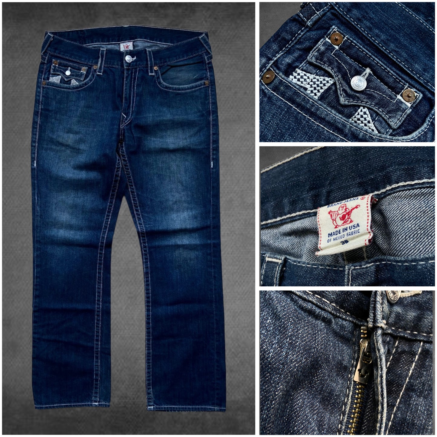 True Religion Checkered Stitch Jeans